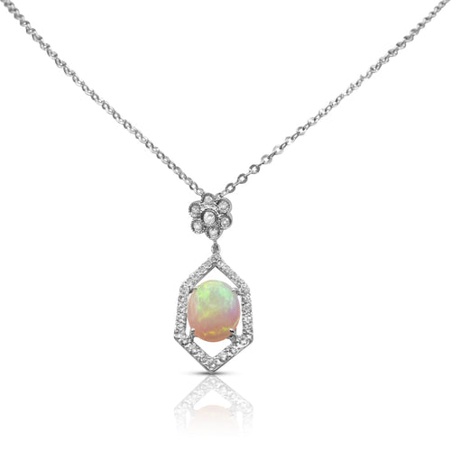 Cooper Jewelers 3.00 Carat Opal And Diamonds Necklace